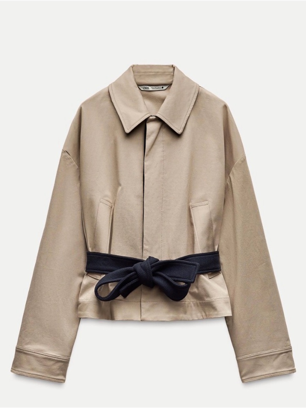Zara Beige Cropped Belted Jacket small